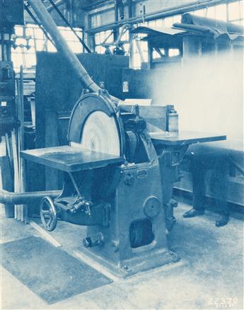 (INDUSTRIAL CYANOTYPES) Select group of 10 rich cyanotypes depicting machinery and the operations at British Thomson-Houston, an engine